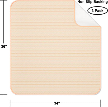 Bed Pads for Incontinence Washable Waterproof, 36" x 34" (Pack of 3) - Reusable Medium Bamboo Fiber Pee Pads for Adults, Women, Elderly, Pet, 4-Layer Underpads for Sofa, Couch, Furniture - KELISITING