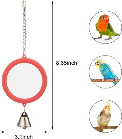 Hypeety Pet Bird Mirror with Bell Interactive Parrot Toy Bird Cage Mirror for Cockatiel Parakeets Canaries Budgie (RED)