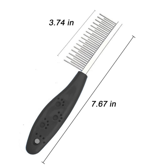 Dog or Cat Comb Grooming with Short and Long Teeth Dematting Knots Tangles Remover Combs Detangler Tool Suitable for Dogs Cats Poodle HorseStainless Steel Pin (Black)