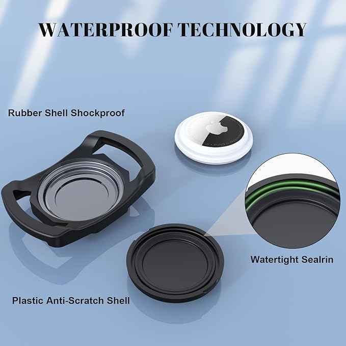 SANKALA Airtag Dog Collar Holder, [2 Pack] Waterproof Airtag Case for Dog Collar, TPU & Silicone Full Body Covered Anti-Lost Apple Air Tag Collar Holder Protective Airtag Case for Pet Collar