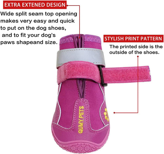 QUMY Dog Shoes for Large Dogs, Medium Dog Boots & Paw Protectors for Winter Snowy Day, Summer Hot Pavement, Water-Resistant in Rainy Weather, Outdoor Walking, Indoor Hardfloors Skid-Resistant Sole