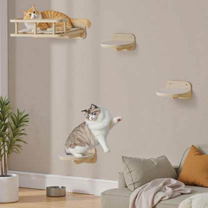 MeowHomm Cat Wall Shelves, Wood Cat Shelf with 3 Steps, Non-Slip Wall-Mounted Furniture for Kittens