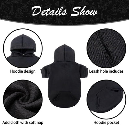KOOLTAIL Basic Dog Hoodie - Soft and Warm Dog Hoodie Sweater with Leash Hole and Pocket, Dog Winter Coat, Cold Weather Clothes Sweatshirt for Small Medium Large Dogs Puppy Cat Boys Girls Black L