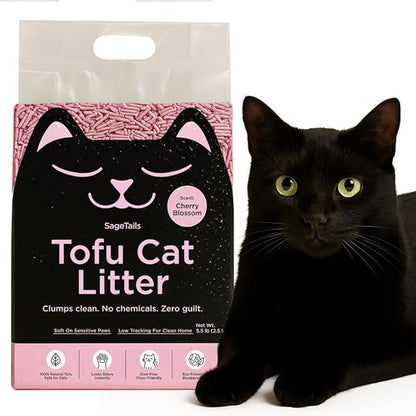 Natural Tofu Cat Litter, Fast Clumping and Scoops Easy, Dust-Free, Low Tracking, Quick Drying & Odor Control, Eco-Friendly Plant-Based Cat Litter 5.5lb/88oz – Cherry Blossom (1 Pack)