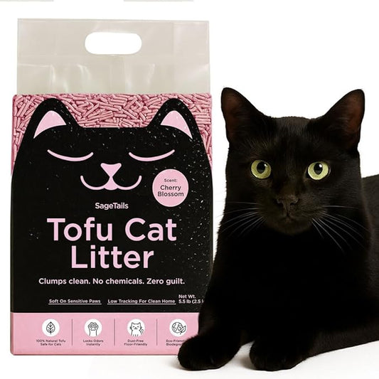 Natural Tofu Cat Litter, Fast Clumping and Scoops Easy, Dust-Free, Low Tracking, Quick Drying & Odor Control, Eco-Friendly Plant-Based Cat Litter 5.5lb/88oz – Cherry Blossom (1 Pack)