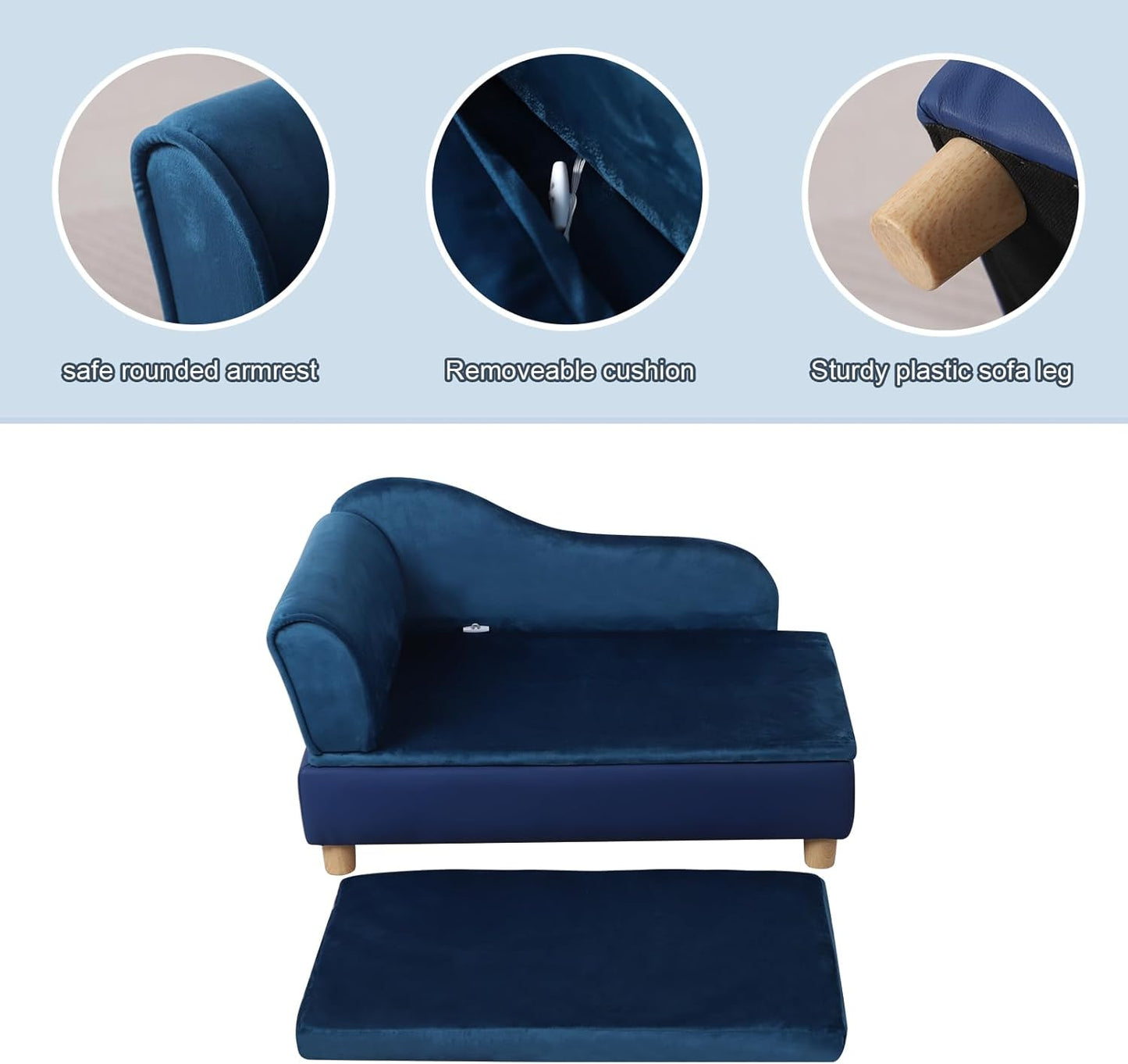 Pet Bed Sofa, Puppy Bed with Storage, Small Dog Couch with Removable & Washable Cushion, Comfy Pet Couch Bed for Cats & Puppy (Blue)