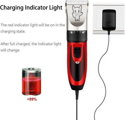 Dog Grooming Kit Clippers, Low Noise, Electric Quiet, Rechargeable, Cordless, Pet Hair Thick Coats Clippers Trimmers Set, Suitable for Dogs, Cats, and Other Pets(Red)