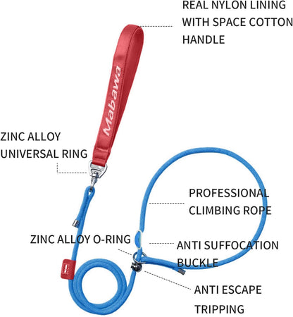 Dog Anti-Slip Leash 5FT with Metal Stopper - Durable No-Pull Training Lead for Small, Medium & Large Dogs - Comfortable Handle Nylon Rope, Tangle-Free Pet Walking Leash (Blue, 5 FT)