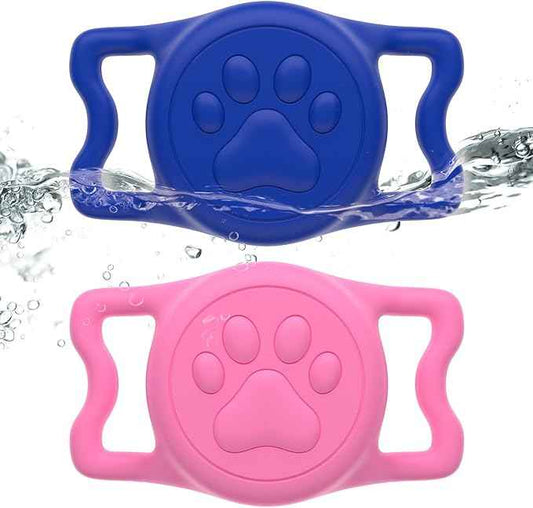 for Airtag Dog Collar Holder, Dog Airtag Holder Waterproof, Lightweight & Soft Silicone Air Tag Case for Pet Collars, Works with Multiple Tracker Tag Products (Blue1+Pink1, 2 Pack)