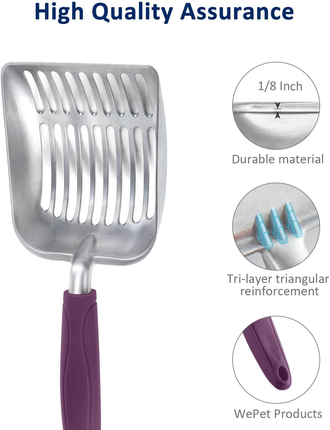 WePet Cat Litter Scoop, Aluminum Alloy Sifter, Kitty Metal Scooper, Deep Shovel, Long Handle, Poop Sifting, Kitten Pooper Lifter, Durable, Heavy Duty, for Litter Box