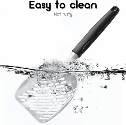 Cat Litter Scoop,Long Handle Cat Scooper,Stainless Steel Metal Scoop,Poop Sifting,Mesh Shovel,Suitable for Cat Litter Box(Black)