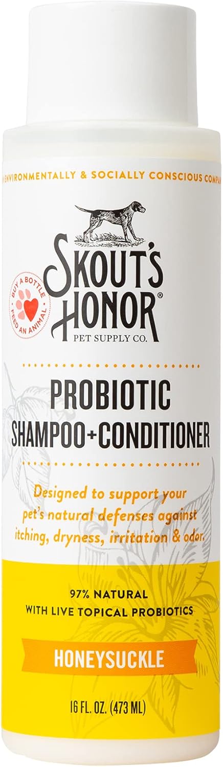 Skout's Honor Probiotic Dog Shampoo & Conditioner with Avocado Oil & Omega-3s, 97% Natural, Paraben & Sulfate-Free, Cruelty-Free, 16oz, Honeysuckle