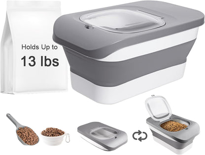 13 Lbs Dog Food Container, Collapsible Dog Food Storage Container with Airtight Lid, Cat Food Storage container Dry Food for Pets, Rice, Cereal, Silicone Pet Bowl and Dog Food Scoop