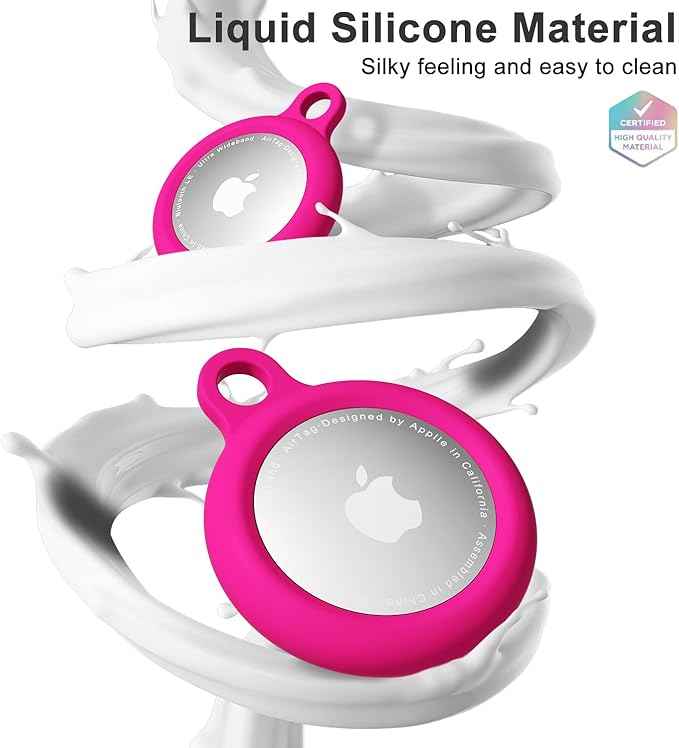 oakxco for Airtag Keychain Silicone, Airtag Holder with Key Ring, Air Tag Cover Cute Accessories for Kids, Luggage, Car Dog Collar, Car, Compatible with Apple Airtag Case Waterproof Tracker, Hot Pink