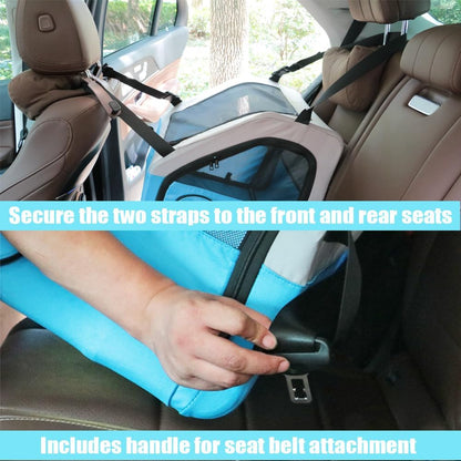 Small Portable Pet Crate for Car Travel, 19"x19"x17" Foldable Dog & Cat Carrier with Secures Seatbelt & Headrest Strap, Oxford Soft-Sided Pet Kennel with Removable Bed for Small Pets