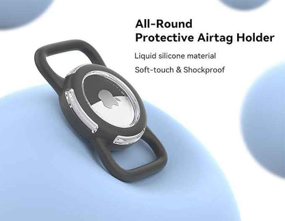 Waterproof Airtag Dog Collar Holder, Silicone & ABS Airtag Holder for Dog & Cat Collars, Ultra-Durable, Lightweight and Protective Airtag Case (Black & Rose, Regular)