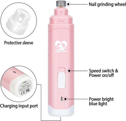 Casfuy Dog Nail Grinder Upgraded - Professional 2-Speed Electric Rechargeable Pet Nail Trimmer Painless Paws Grooming & Smoothing for Small Medium Large Dogs & Cats