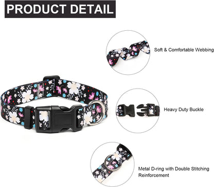 Mercano Adjustable Dog Collar - Special Design Patterns, Soft Nylon Comfortable Durable Pet Collar for Small Medium Large Dogs (L, Floral White)