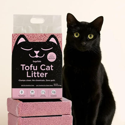 Natural Tofu Cat Litter, Fast Clumping and Scoops Easy, Dust-Free, Low Tracking, Quick Drying & Odor Control, Eco-Friendly Plant-Based Cat Litter 5.5lb/88oz – Cherry Blossom (1 Pack)