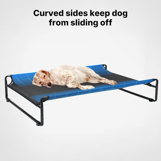 Veehoo Original Outdoor Elevated Dog Bed, Cooling Raised Dog Cot for Large Dogs, Portable Standing Pet Hammock Platform with Washable Breathable Mesh, No-Slip Feet, X-Large, Black Silver, CWC2201