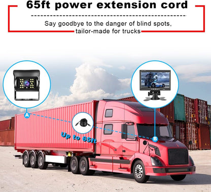 Hikity Backup Camera with Monitor Kit, Waterproof 18 IR LED Night Vision Reverse Camera + 7" Rear View Monitor Vehicle Parking System for RV Bus Trailer Truck (65ft Video Cable+ Cigarette Lighter)