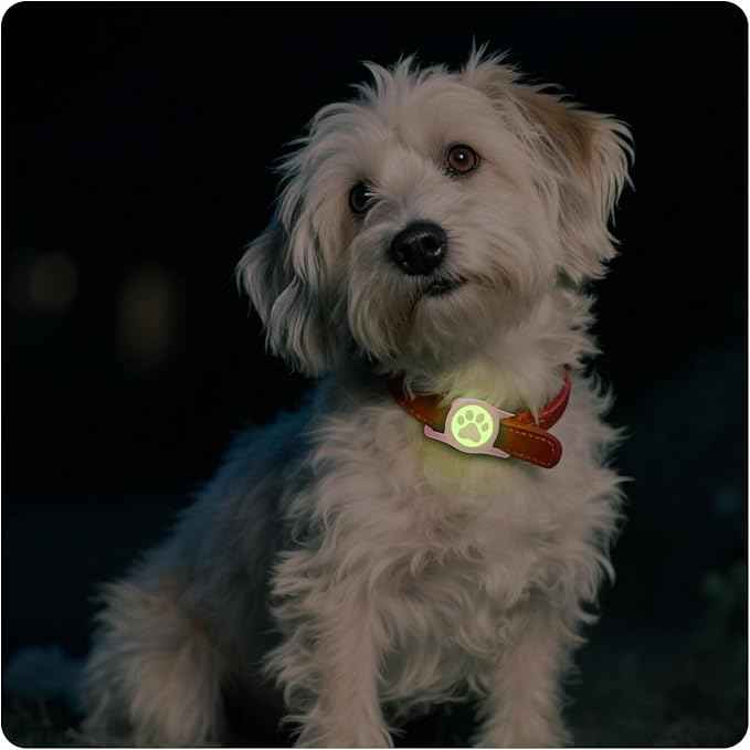 Waterproof Airtag Holder for Dog Collar,Stretchy Silicone | Full Body Covered | AirTag Holder Glow in The Dark,(Pink-Luminous)