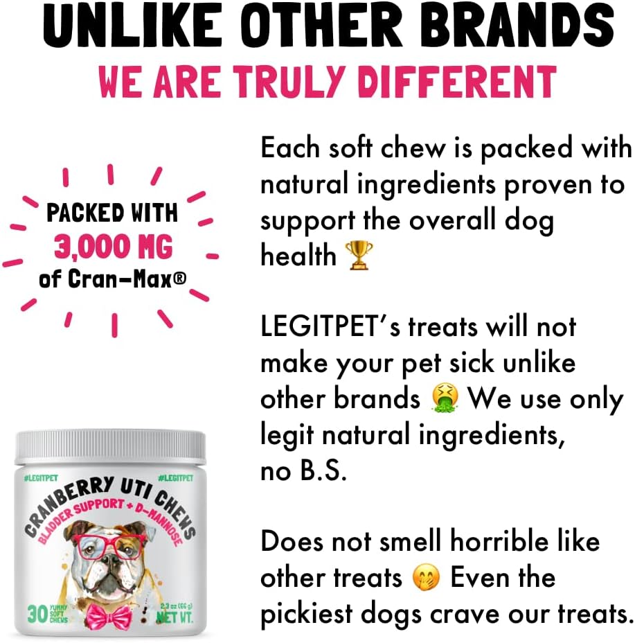 Cranberry UTI Chews for Dogs Bladder Support + D-Mannose Supports Kidney Urinary Tract and Bladder Health Natural Cranberry Wellness Supplement Immune System Booster Natural Pet Antioxidant 30 Chews