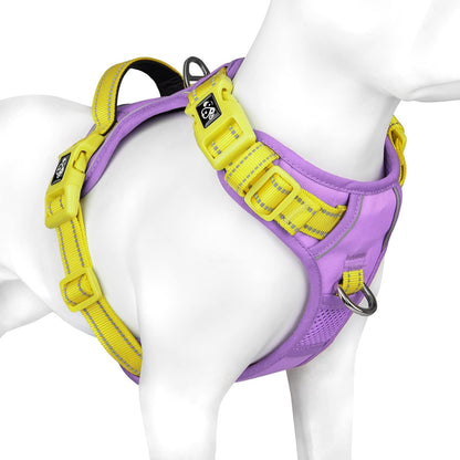 PHOEPET No Pull Dog Harness, Unique Colors Reflective Adjustable Dog Vest, with Soft Training Handle Metal Clips for Small Medium Large Dogs (Baby Purple Base & Yellow Straps,M)