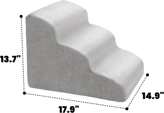 MEWANG Dog Stairs for Small & Medium Dogs and Old Cats â3/4/ 5 Steps High-Density Foam Pet Ramp for Bed & Couch, Non-Slip, Washable Cover, Grey (Round Corner, 3 Steps: 17.95''Ă14.96''Ă13.70'', 2)