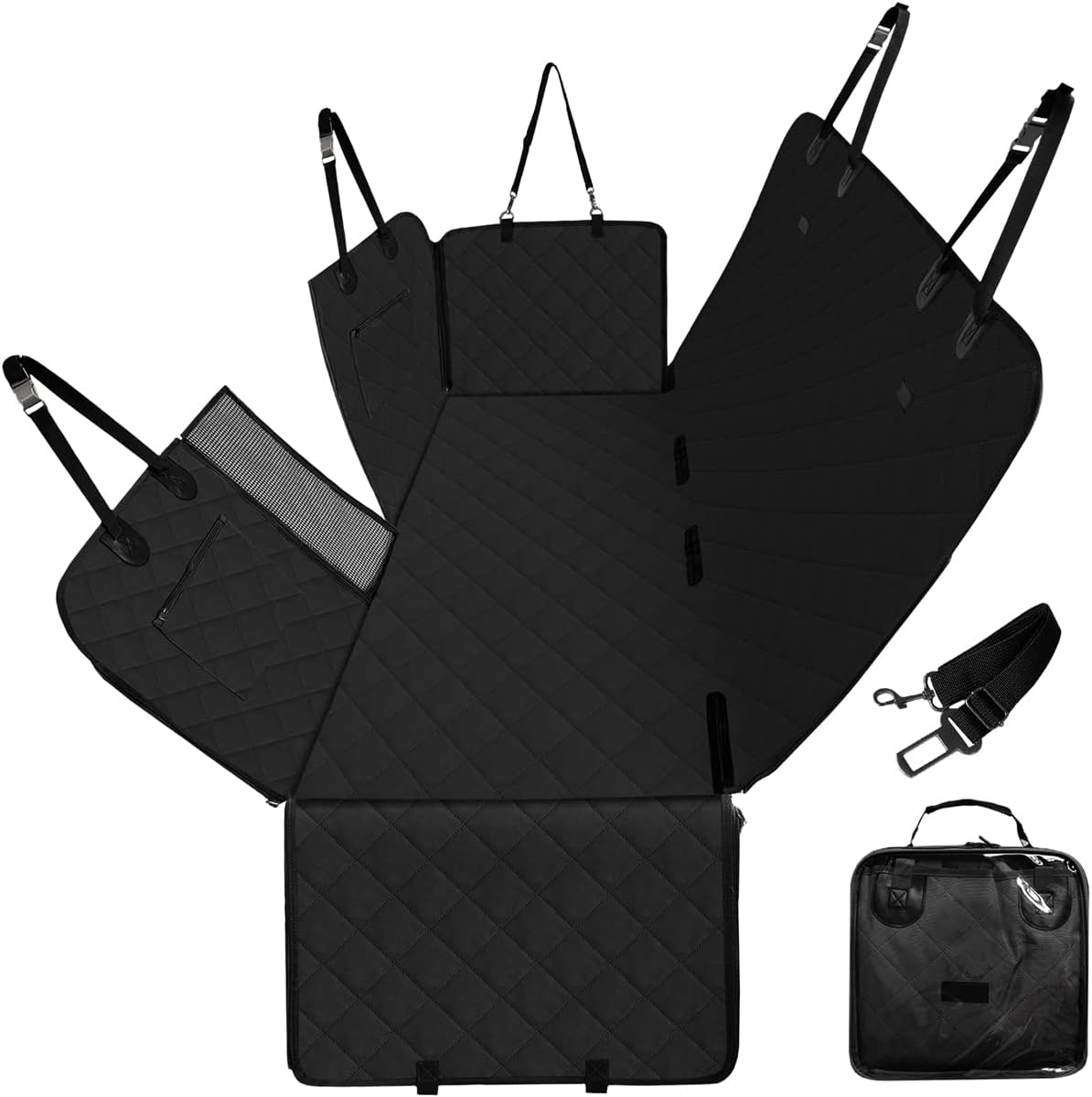 Dog Car Seat Cover for Back Seats 100% Waterproof with Metal Buckle Mesh Window Scratch Proof Heavy Duty Rear Backseat Protector Hammock for Pet, SUV Truck Vehicle Accessories, 54" x 58", Black - Pawvie