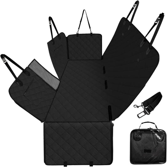 Dog Car Seat Cover for Back Seats 100% Waterproof with Metal Buckle Mesh Window Scratch Proof Heavy Duty Rear Backseat Protector Hammock for Pet, SUV Truck Vehicle Accessories, 54" x 58", Black - Pawvie