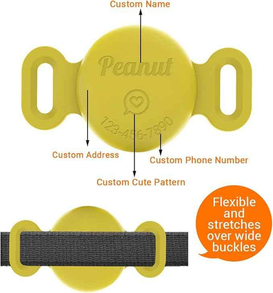 Personalized Waterproof Holder for Airtag Dog Collar Custom Name Phone Number Address Soft Full-Body Protective Silicone Air tag Cover for Pets Cats Anti-Lost Secure Lock for GPS Tracking, 18 Colors