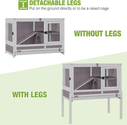 GUTINNEEN Rabbit Hutch Indoor Guinea Pig Cage Bunny House 36.6" Upgraded with Anti Chewing Edges, Cool Zinc Sheet, Leakproof PVC Layer, Wire Floor, Detachable Legs (Grey)