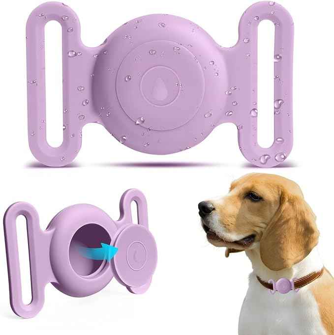 Dog Safety Pendant, Collar Holder for AirTag 2nd & 1st Gen, Pet Tracker Accessory for Dog GPS Tracking, Durable Silicone, Waterproof & Shock-Resistant, Anti-Scratch Anti-Loss (Purple, Large)