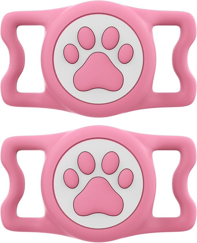 IP68 Waterproof Compatible with AirTag Dog Collar Holder, Silicone with AirTag Dog Holder for Apple AirTags (Pinkx2)