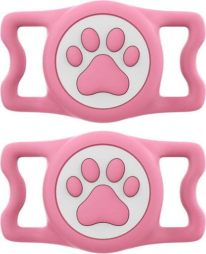 IP68 Waterproof Compatible with AirTag Dog Collar Holder, Silicone with AirTag Dog Holder for Apple AirTags (Pinkx2)