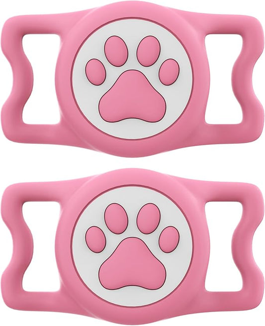 IP68 Waterproof Compatible with AirTag Dog Collar Holder, Silicone with AirTag Dog Holder for Apple AirTags (Pinkx2)