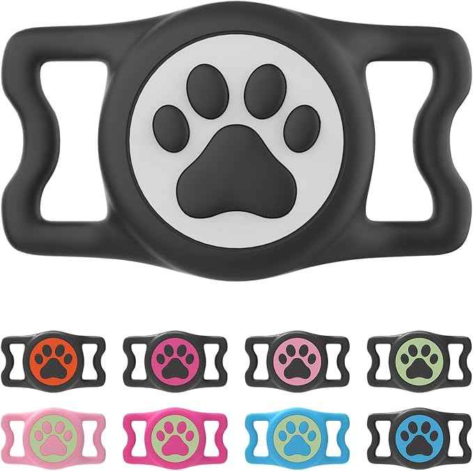 Waterproof Airtag Dog Collar Holder for Apple Air Tag, Silicone Dog Airtag Holder for Dogs & Cat Collars (Black-White)