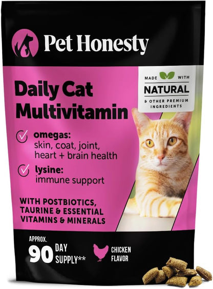 Cat Multivitamin Chews - Cat Treats for Health + Immune, Joint Support, Skin & Coat, and Digestion - Omega 3s, Lysine & Probiotics for Cats, Vitamins for Cats - Chicken (90-Day Supply)