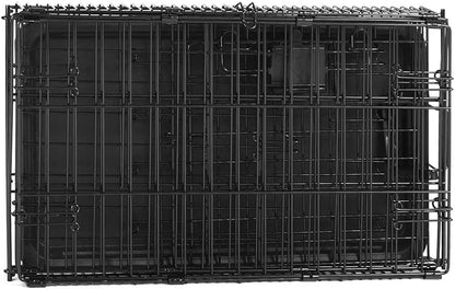 Amazon Basics Durable, Foldable Metal Wire Pet Crate with Tray, Portable and Sturdy for Travel, Single Door, Divider Panel, Perfect Size for Small Dogs, 22 x 13 x 16 in, Black