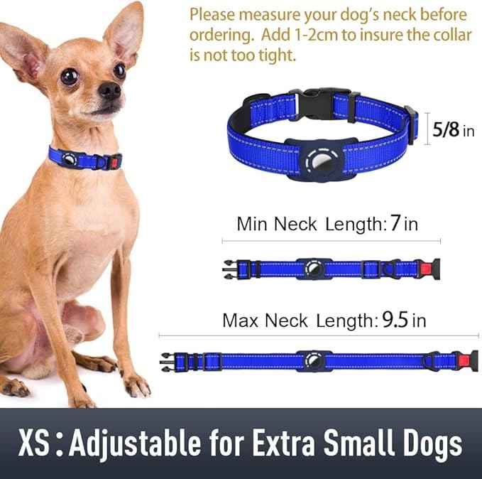 AirTag Dog Collar with AirTag Holder Compatible for Air Tag, Reflective Soft Padded, Safety Locking Buckle, Adjustable Nylon for Small Medium Large Dogs (NavyBlue,XS)
