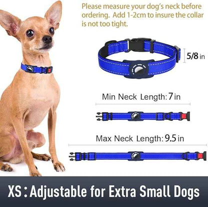 AirTag Dog Collar with AirTag Holder Compatible for Air Tag, Reflective Soft Padded, Safety Locking Buckle, Adjustable Nylon for Small Medium Large Dogs (NavyBlue,XS)