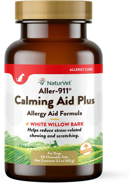 NaturVet Aller-911 Calming Aid & Allergy Aid Dog Supplement – Helps Reduce Stress, Minimize Seasonal Allergy Symptoms, Tension, Excessive Scratching - Includes Melatonin – 30 Ct.