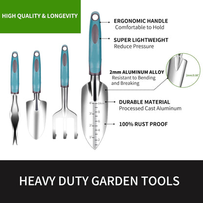 Garden Tool Set 9 PCS, Heavy Duty Gardening Hand Tools for Women, Durability Garden Tool Bag, Rust-Proof Aluminum Gardening Supplies, Ideal Gifts for Women and Men