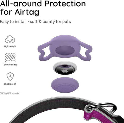 Airtag Dog Collar, IPX8 Waterproof Air Tag Dog Collar Holder | Reflective Ultra-Durable | Soft Padded | Safety Locking Buckle | Fit Miedium Dogs (Purple M(12.6"-19.6"))