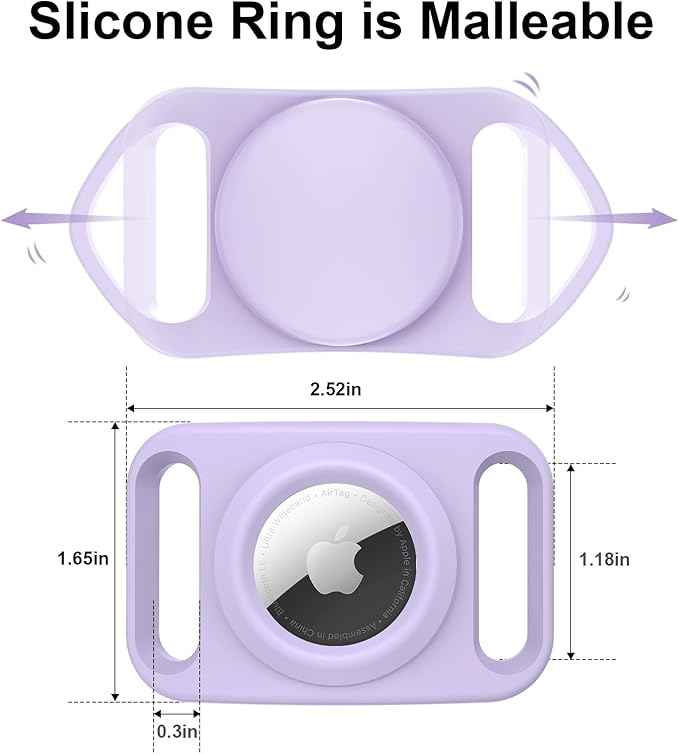 SANKALA Airtag Dog Collar Holder, [2 Pack] Waterproof Dog Airtag Holder, Silicone Full Body Covered Anti-Lost Protective Apple Air Tag Holder for Pet Collar - Fits All Width Collars, Purple