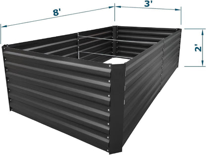 8x3x2FT Metal Raised Garden Bed Kit, Galvanized Outdoor Garden Bed Planter Box for Vegetables, Flowers, Herbs, Succulents and More, Black