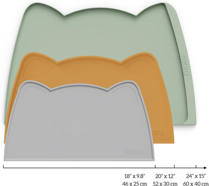 OHMO - Cat Food Mat, Silicone Pet Feeding Mat for Floor Non-Skid Waterproof Dog Water Bowl Tray, Easy to Clean Pet Placemat (Ash, 18 * 9.8'')