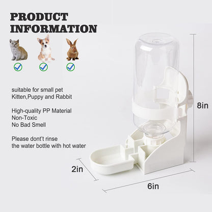 HERCOCCI Rabbit Hay Food Bin Feeder and Bunny Water Bottle Set, Hay Food Feeder Bowls Manger Rack with 500ml Hanging Water Dispenser Prevent Knock Over for Rabbit Guinea Pig Chinchilla (Large, White)