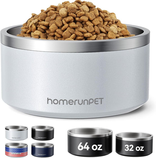 Homerunpet Double Wall Stainless Steel Dog Bowls, Non-Slip Base, Dishwasher Safe, Durable Pet Food & Water Bowl for Dogs & Cats(32oz, Steel Blue)